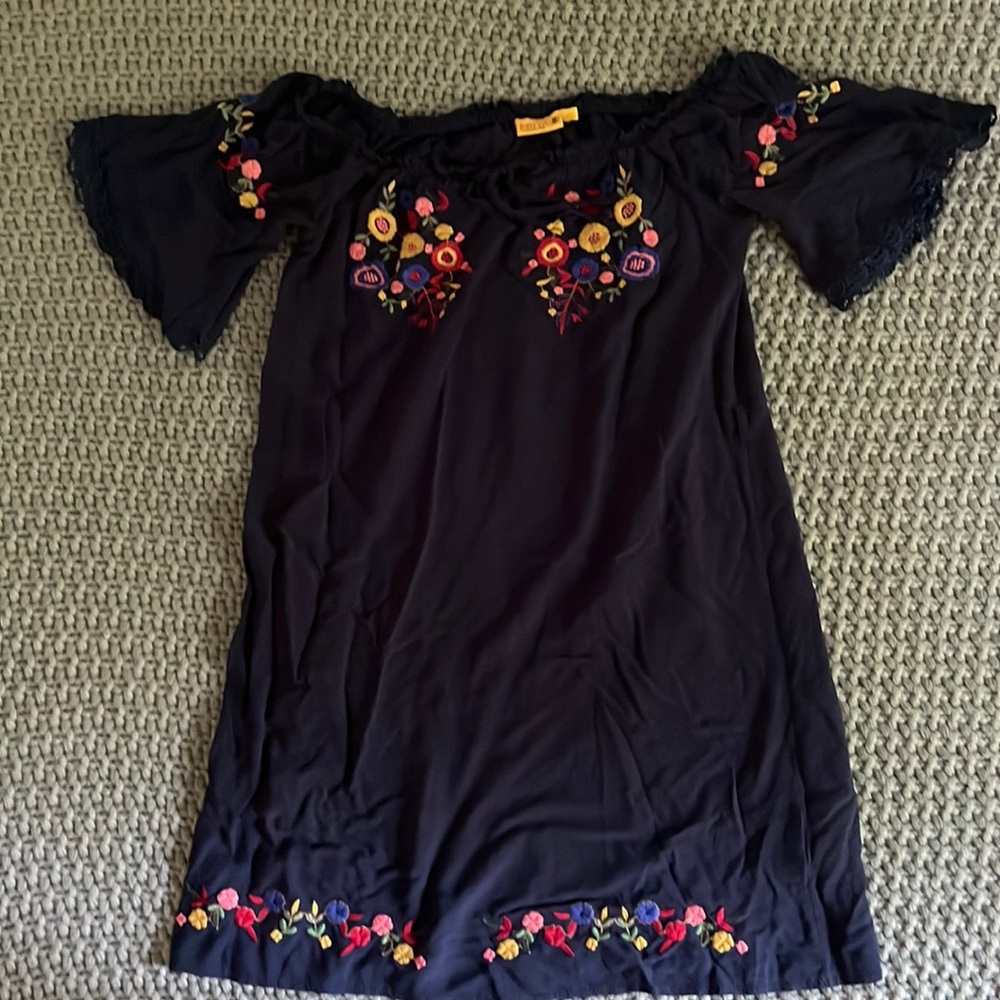 Off the shoulder navy blue mini dress